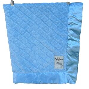 My Blankee Plush Minky Satin Trim Security Baby Blanket Blue 30.5 x 34 GUC